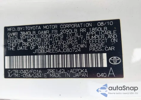 2010 Toyota Corolla Base from USA, damaged, VIN JTDBU4EE5AJ080724